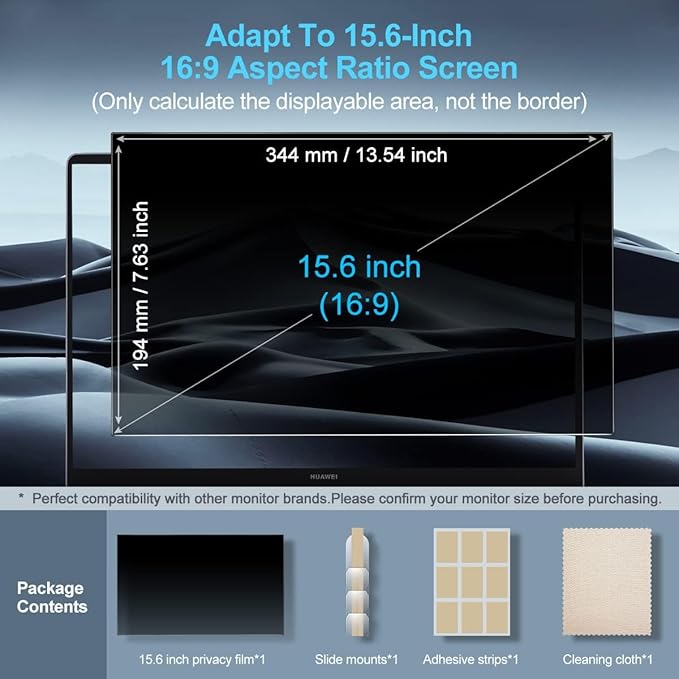 Laptop Privacy Screen Filters 15.6 Inch 16:9 Aspect Privacy Filter for 15.6 Inch Widescreen Laptop Anti-Scratch Protector Film for Data Confidentiality Anti-Glare Laptop Screen Protector