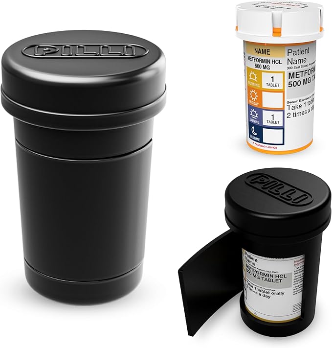 Pilli CVS Pill Bottle Decorative & Functional Cover for CVS Prescription Bottles – Prescription Pill Bottle and Cap Cover – Durable Silicone – Medication Cover – Reusable (Black)