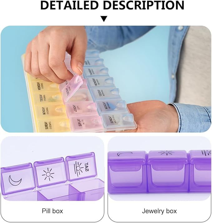 Beaupretty Portable Travel Pill Case, 21 Compartment Plastic Medicine Organizer, Black, 7.87 X 4.72 X 1.57 Inches, Ideal for Home, Office, and Outdoor Use