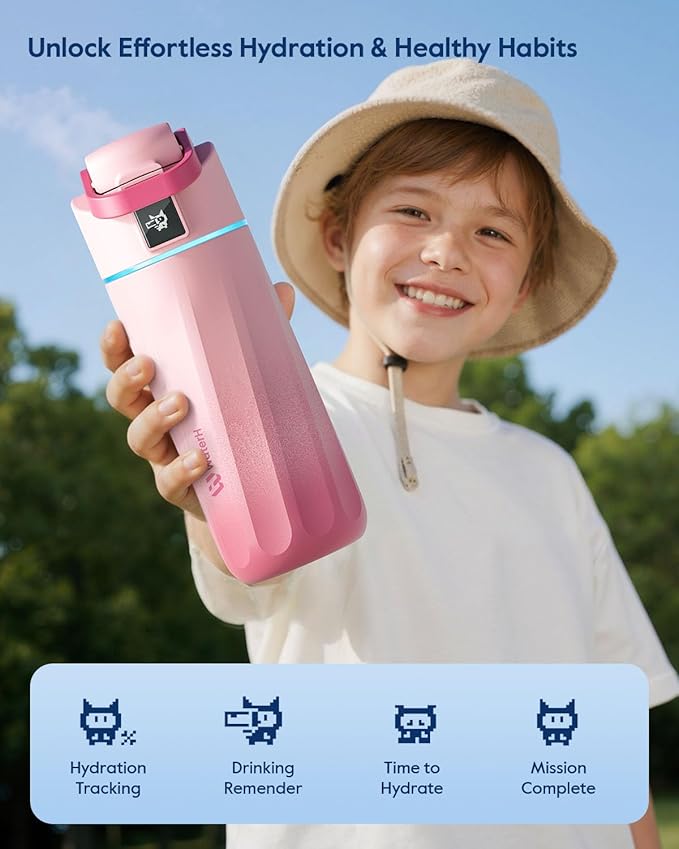 BOOST Smart Water Bottle with Reminder & Tracker, 16oz Kids Water Bottle for School, DIY Refrigerator Magnets, BPA-Free Vacuum Insulated Stainless Steel, Ideal for Mother's Day Gifts