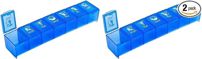 EZY DOSE Pet (7-Day) Pill Case, Medicine Planner, Vitamin Organizer Box for Cats, Convenient and Easy to Use, Large Compartment, Blue Lids, Convenient for Treats, Travel Friendly, BPA Free (Pack of 2)