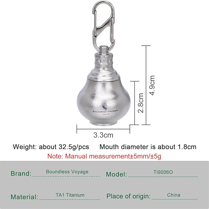 iBasingo Titanium Mini Pill Bottle Keychain Ultralight Waterproof Portable Medicine & Vitamin Storage Case for Outdoor Travel Emergency Metal Gourd Design (32.5g) Ti9006O (Silver)