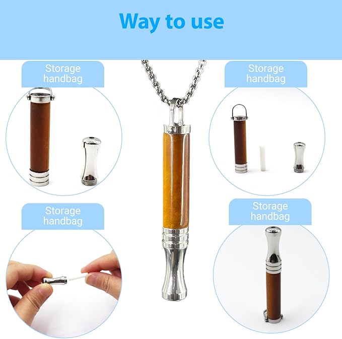 Anxiety Breathing Necklace with Resistance, Quit Smoking Necklace with Mint Filter, Tiger Eye Stone Quit Vaping Tool with Air Filter, Anxiety Relief Breathing Tool