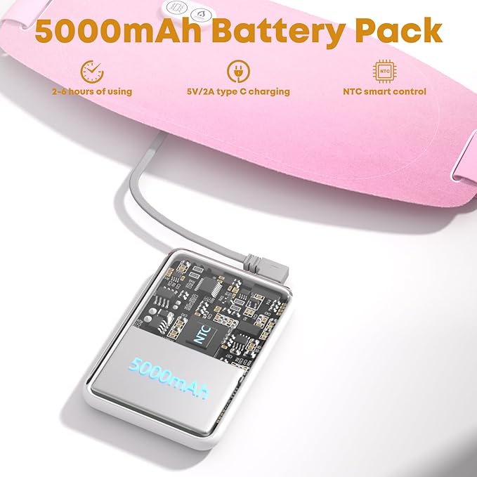 Portable Heating Pad for Cramps, Larger Heating Area Ultra Thin Cordless Electric Period Fast Heat Pad Back Pain Relief Menstrual Belt 3 Heat 5 Massage for Women Her Christmas Stocking Stuffers