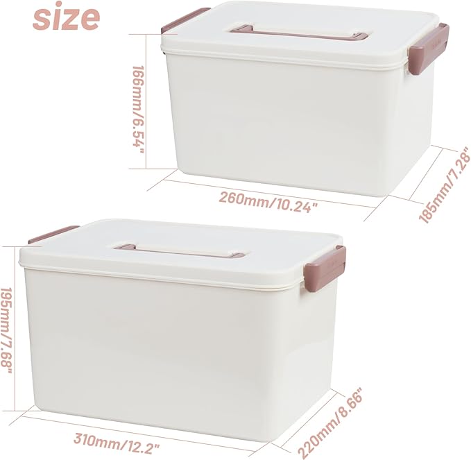 Saim Portable Medicine Storage Box for Home & Travel, First Aid Organizer with Handle, Large Capacity Stackable Container for Medical Supplies and Pills (Creamy White, 10L&16L)