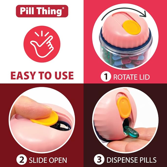 Mini Pill Dispenser Organizer Bottle, Daily Travel Medication Box with Secure Closure (Mini - Pink)