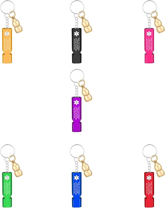 Custom Engraved Medical Pill Storage Case Keychain with Emergency Whistle – Waterproof Brass Organizer for ICE Contact, Allergy, and Health Info, for Travel and Everyday Use