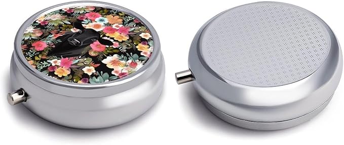Steer Floral Pill Box Travel Pill Case for Purse Pocket Weekly Medicine Organizer with Mirror 3 Compartment Round Medicine Case Portable PillcaseHolder for Daily