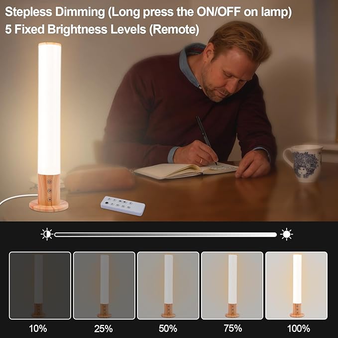 Light Therapy Lamp - 10000 Lux Full Spectrum Sun Lamp, 3 Color Temperatures & 670nm Red Light, Touch/Remote Control, Stepless Dimming, USB Charging, GlowPillar Sunlight Lamp for Home Office