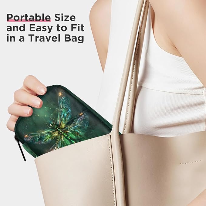 Green Dragonfly Beautiful Pill Case Travel Pill Organizer Weekly 7 Day Portable with Zipper Medicine Box Pill Case for Vitamins, Birth Control,Fish Oils,Medication, Supplements