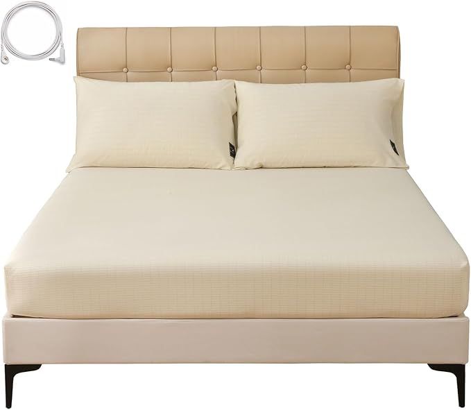 Grounding Sheets King Size, 20% Silver Fiber + 80% Organic Cotton, Conductive Fitted Grounded Bed Sheet with Deep Pocket for Bed & Sleeping (White, 78"x80"x15")
