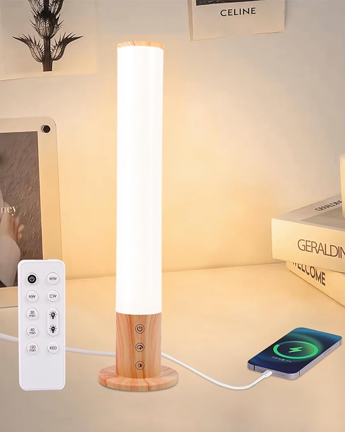 Light Therapy Lamp - 10000 Lux Full Spectrum Sun Lamp, 3 Color Temperatures & 670nm Red Light, Touch/Remote Control, Stepless Dimming, USB Charging, GlowPillar Sunlight Lamp for Home Office