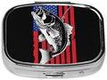 Travel Pill Organizer Portable Pill Case 2 Compartments Vintage Bass Fishing Lure American Flag Small Pill Box Mini Daily Medicine Organizer Box