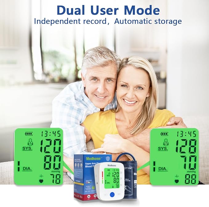 Blood Pressure Monitor for Home Use Upper Arm,Medhome Blood Pressure Machine Upper Arm Large Cuff(8.7"-16.5" Adjustable),Automatic high Blood Pressure Cuff,Easy to use,2 * 120 Memory,
