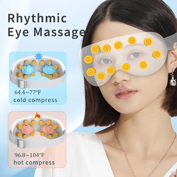Eye Massager with Heat and Cooling for Migraines, Eye Mask with Bluetooth, Smart Sleep Mask for Dry Eyes Relax, Reduce Strain Massage Equipment for Mom Dad Women Men.