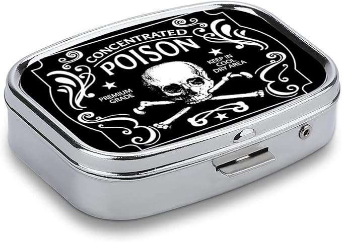 Metal 2 Compartment Pill Organizer Travel Friendly Portable Compact Pill Box Cute Pill Case to Hold Vitamins/Fish Oil/Supplements/Meds/Tablet for Purse/Pocket (Concentrated Poison) 1
