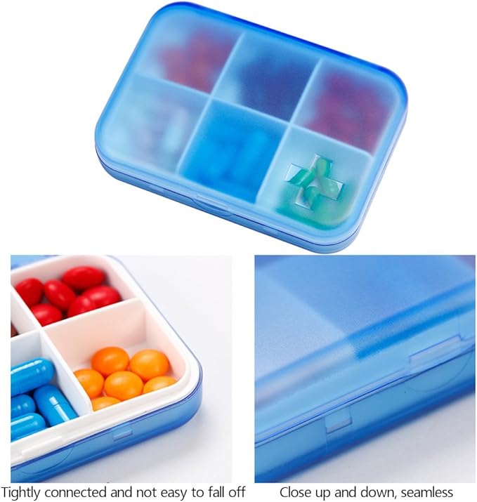 Portable Pill Organizer - Slim Pill Box for Purse or Travel, Compact Pill Case(6 Compartment,White)