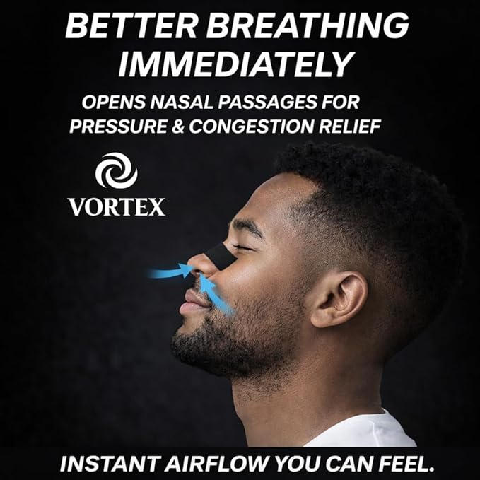 Nose Strips for Breathing with Extra-Strength Tension Core (90 Count) - Oil & Sweat Proof Adhesive - Athletic Nasal Strips for Snoring & Sleeping - Black, Wide, Universal Fit