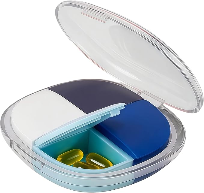Portable Pill Organizer, Small Pill Case with Pocket 4 Compartments, Travel Pill Box, Pill Container to Hold Vitamin, Fish Oil, Supplement or Jewelry (Blue, 4 Case)