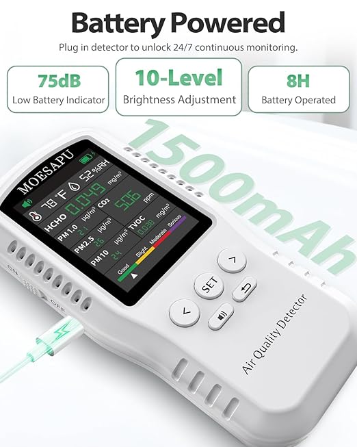 9-in-1 Air Quality Monitor, HCHO TVOC CO2 PM10 PM2.5 PM1.0 Detector, Formaldehyde Alarm, Particulate Matter Tester, Carbon Dioxide Meter, AQI with Temperature Humidity Reader in Home