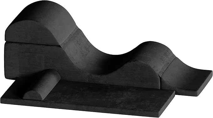 Convertible Yoga Chair for Adults, Ergonomic Foam Lounge with Lumbar Pillow, Washable Cover, Side Pocket, No Assembly Needed – Great for Exercise, Stretching & Relaxation Black