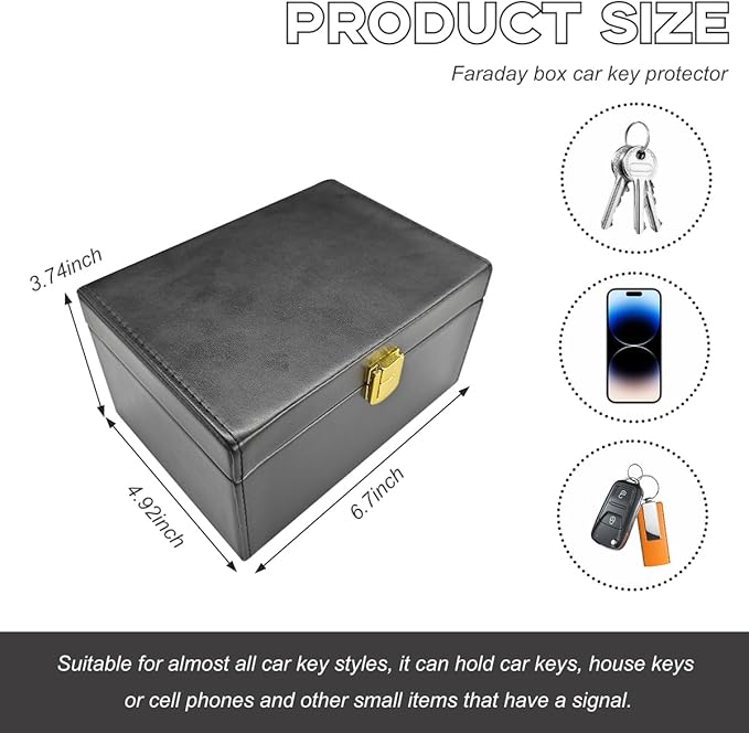 Faraday Box Key Fob Protector, RFID Signal Blocking Shielding Box Anti Theft Car Key Fob Case, Large Capacity PU Leather Faraday Cage Box for Keyless Fob, Car Accessories