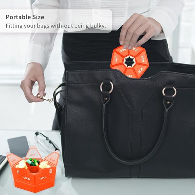 Pill Organizer, Pill Box, Small Pills Case, Medicine Organizer 1 Time a Day, Pills Container,Medicine Holder,Weekly Daily Medicines Organizers Travel Box 7 Day (Orange)