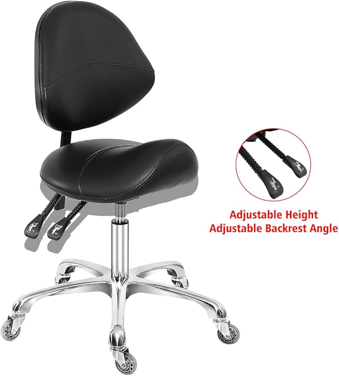 Antlu Saddle Stool Dental Hygienist Chair with Back Support, Rolling Esthetician Saddle Stool for Lash Salon Tattoo Shop Spa Dentist Clinic (with Backrest, Black)