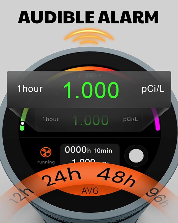 HOUND-3699 Radon Detector, 10-Minute Measurement Updates, Touchscreen Color Display, Audible & Visual Alarm, AEGTEST Long-Term Radon Concentration Monitoring for Home - Blue