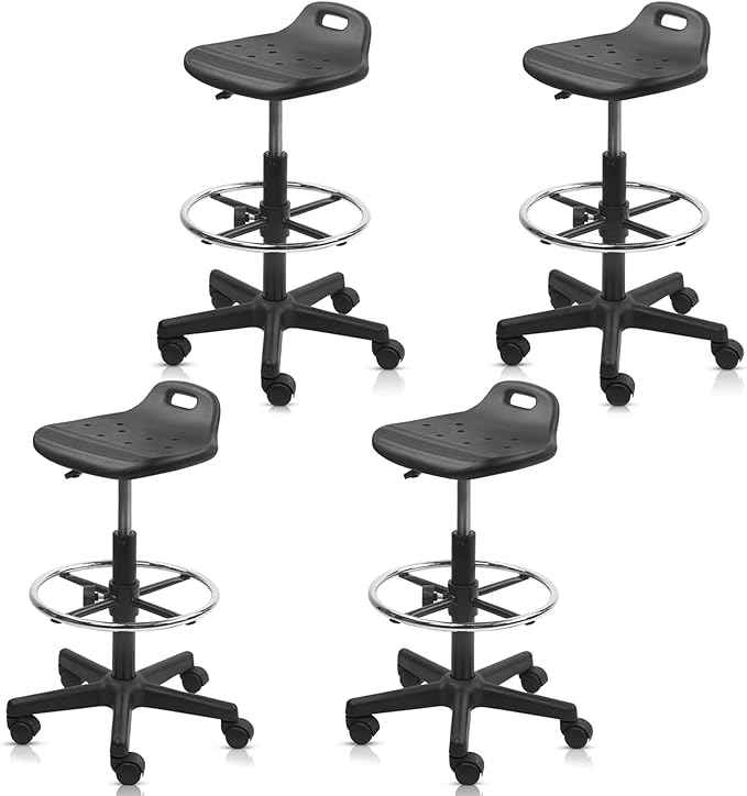 Drafting Stool Chair with Footrest, Ergonomic Breathable Seat Adjustable Height 360° Swivel Rolling Stools, Tall Office Chair for Standing Desk, Spa, Counter, Medical, Salon, Black, 4 Pack