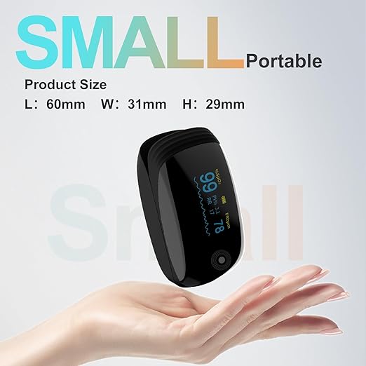 Fingertip Pulse Oximeter with Respiration Rate & Respiratory Monitoring SpO2, Heart Rate, PI & RR Measurements, Blood oximeter Rechargeable 6 Display Modes & 4-Way Rotatable Screen for Home & Sports Use（Black）
