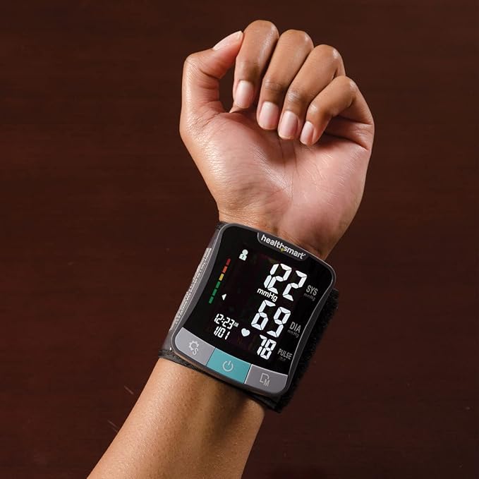 HealthSmart Digital Premium Wrist Blood Pressure Monitor with Cuff That Measures Pulse Heartbeat and High or Low BP, 120 Reading Memory Stores Up to 60 Readings for 2 Users