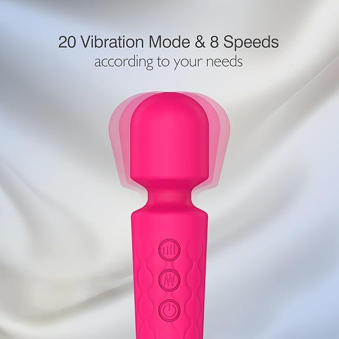 Personal Massage Wand - 20 Modes 8 Speeds Cordless Vibration Massager, Strong Powerful Waterproof Perfect for Travel, Magic Stress Away, All Body Back Legs Hand Pains Sports Recovery (Red)