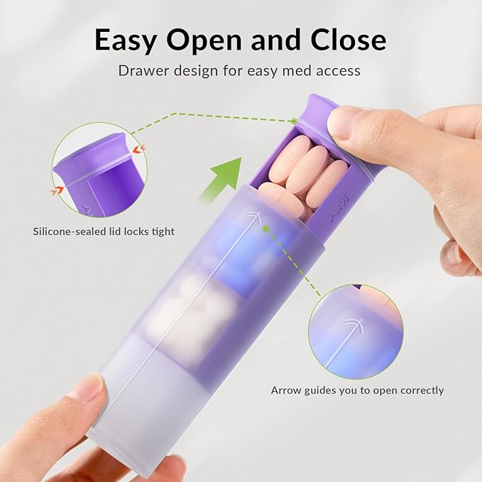 Weekly Pill Organizer 3X a Day, Detachable Pill Box 7 Day, Large 3 Times Daily Pill Case, Travel Pill Container Holder, Week Medication Dispenser Pillbox for Vitamin Supplement Medicine, Purple