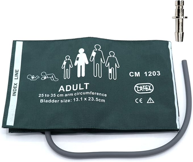 Universal NIBP Cuff with BP12 Connector for Adult, 25-35 cm Reusable Single Tube Nylon Replacement BP Cuff with Inner Airbag for Blood Pressure Monitor Machine
