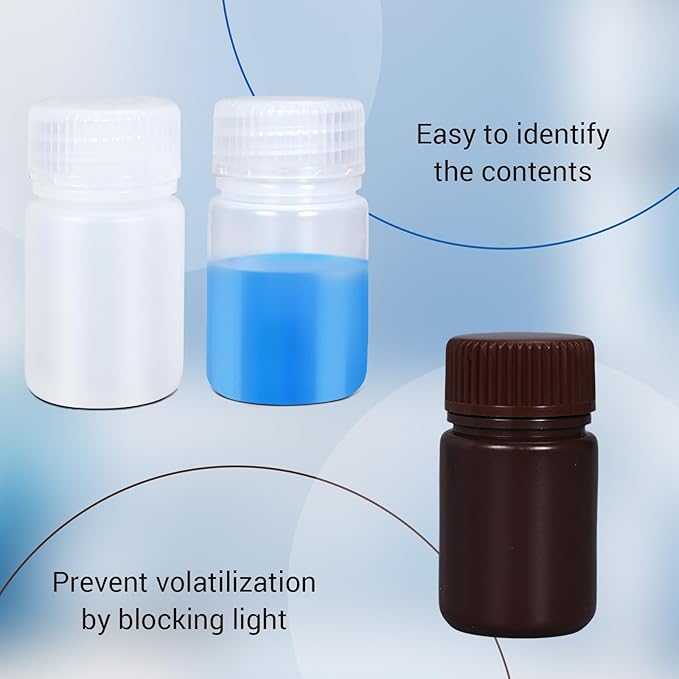 Small Pill Bottle, Empty Medicine Bottles with Screw Caps for Pills Capsules Vitamins, Food Grade Plastic Medicine Containers with Labels for Travel (Clear&Brown, 2oz/60ml, 6 Pcs)