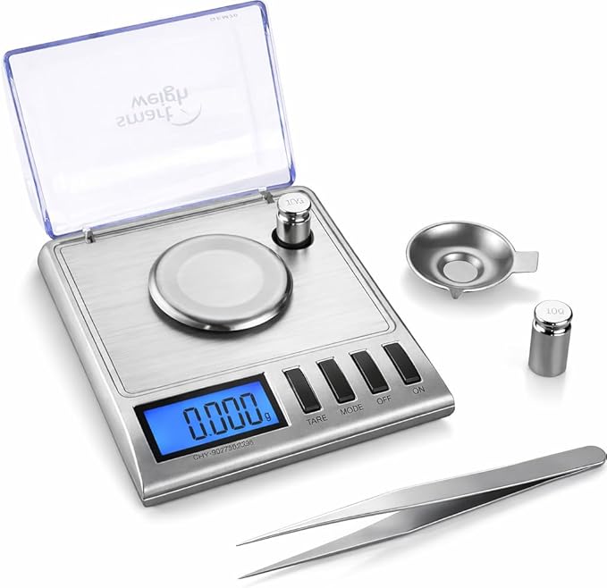 Smart Weigh GEM20-20g x 0.001 Grams, High Precision Digital Milligram Jewelry Scale, Reloading, Jewelry and Gems Scale, Calibration Weights and Tweezers Included