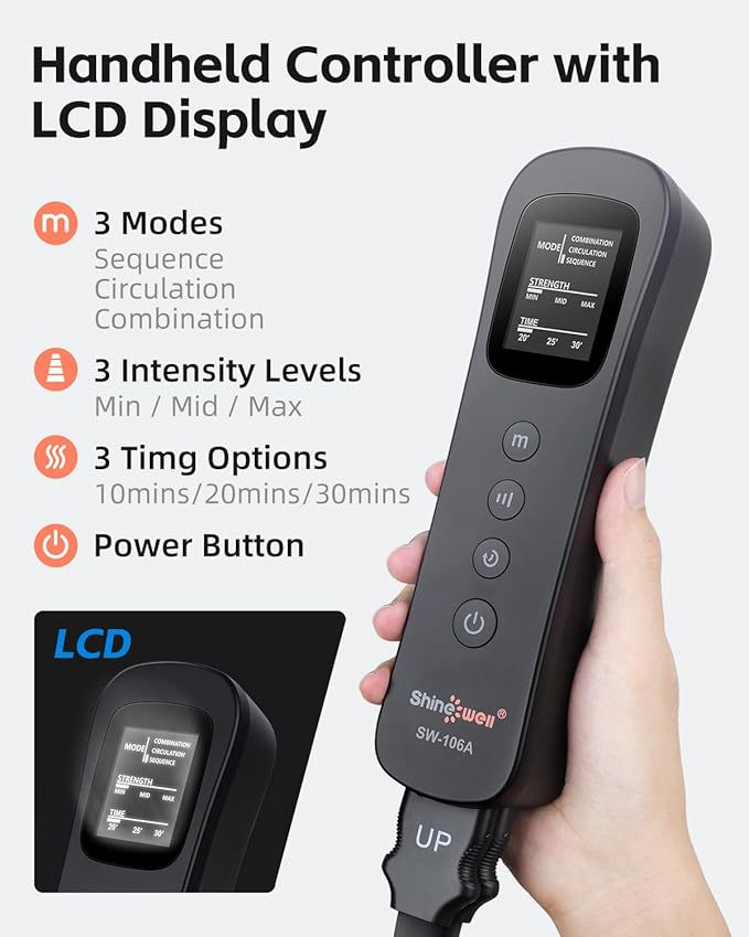 SHINE WELL Leg Compression Massager for Circulation and Pain Relief, Full Leg Massager for Swelling, with 3 Modes 3 Intensities 3 Timing Options, Gift for Dad Mom