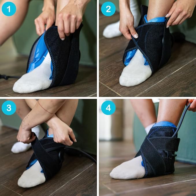 Compression Ankle Ice Pack - Ice Compression Ankle Wrap for Pain Relief | Soft Cold Brace for Recovering Injuries | Support for Swelling, Sprains, & Fractures | Reusable Gel, Fits Small & Large Feet