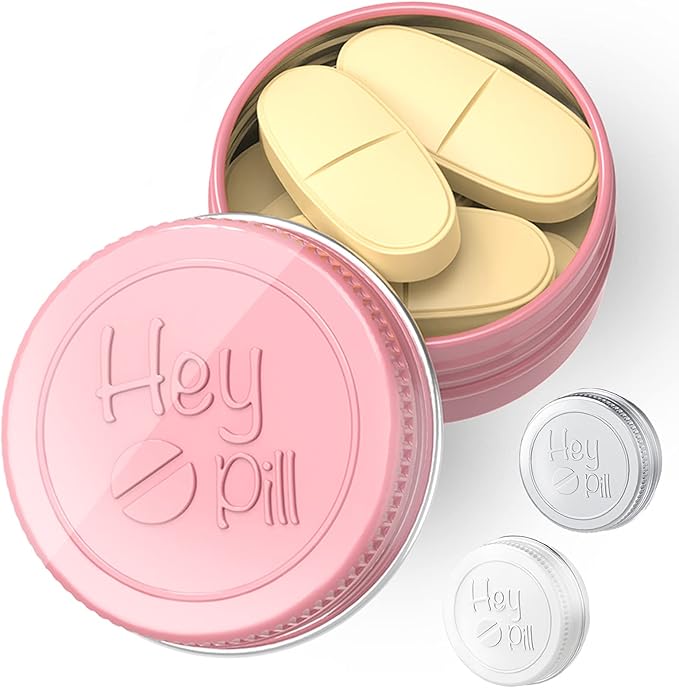 Extra Small Pill Box for Purse (3 Pack), ADHYRO Aluminum Mini Pill Case, Daily Portable Lightproof Pill Organizer to Hold Vitamins, Fish Oils, Supplements (Pink Silver White)…