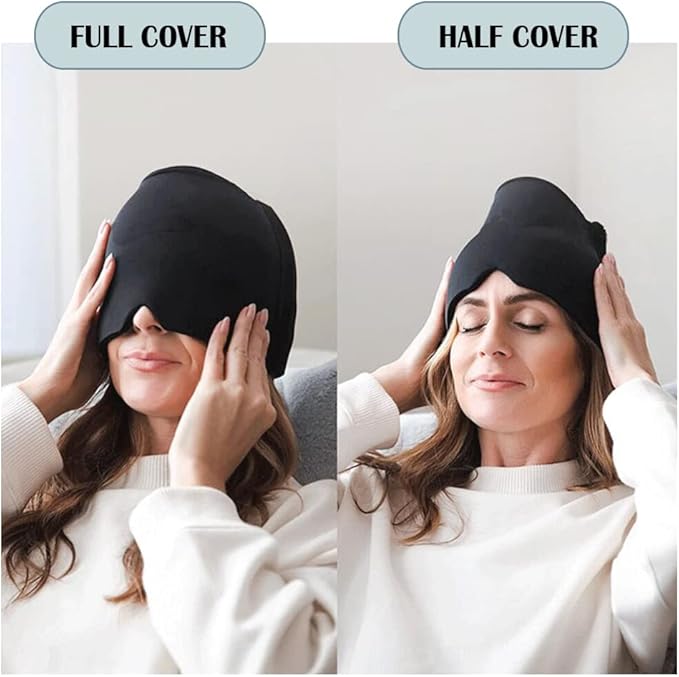Men Women Sleep Eye Mask Cooling Head Wrap for Sleeping, Micro Weighted Eyeshade Elastic Blackout Eye Cover Reusable Eye Blindfold Travel Eyeshade with Cooling/Heated Gel Pad