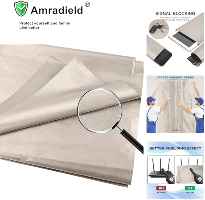Amradield Soft Conductive Copper Nickel Plated Electricity Magnetic RF Shielding Fabric for Smart Meters 78"x43" inch