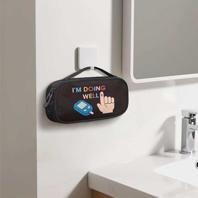 Rnyleeg Black Insulin Cooler Travel Case Funny Design Diabetics Bag Ensure Diabetes Care Diabetic Supplies Storage Bag for Home Travel-I'm Doing Well
