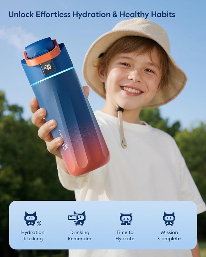 BOOST Smart Water Bottle with Reminder & Tracker, 16oz Kids Water Bottle for School, DIY Refrigerator Magnets, BPA-Free Vacuum Insulated Stainless Steel, Ideal for Mother's Day Gifts