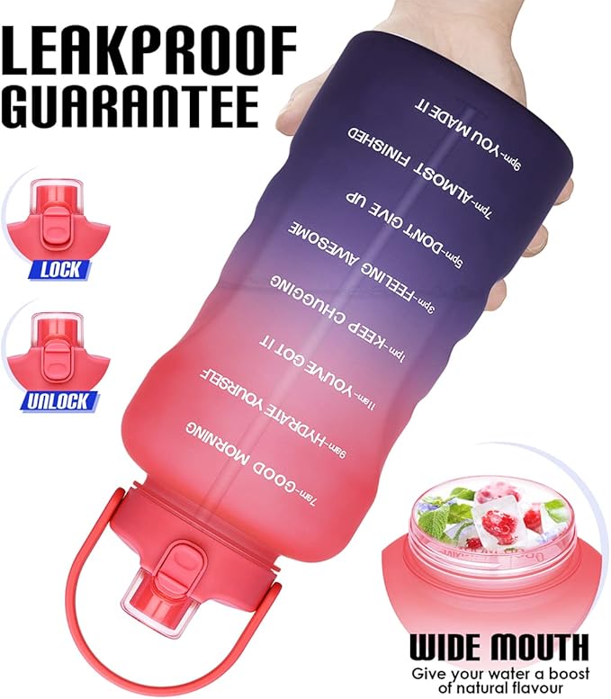 HydroPal 1 Gallon Water Bottles with Straw, 128 oz Water Bottle BPA Free Innovative 2-IN-1 Lid Gym Bottle with Times to Drink Motivational, Large for Sports Fitness Camping Water Jug （13.8X5.5 inch）