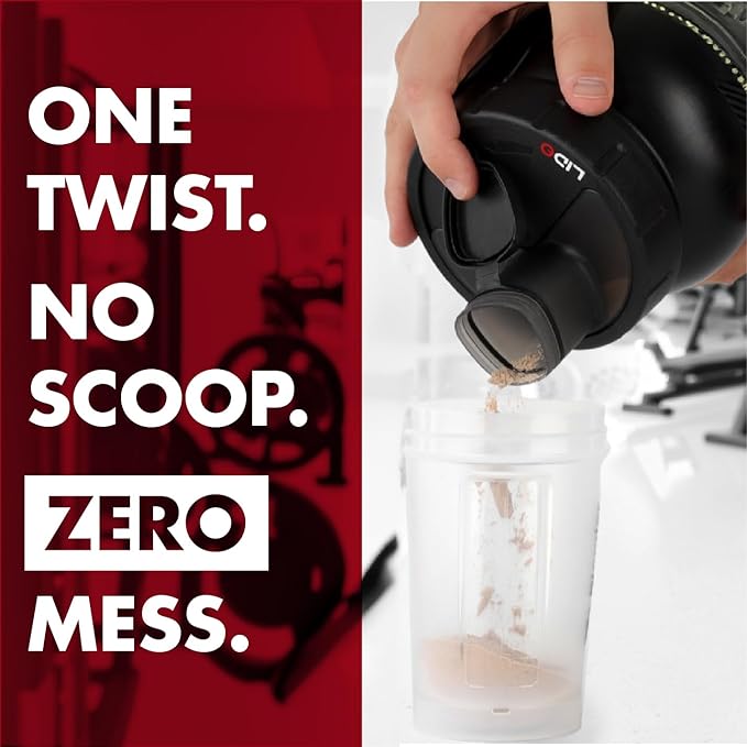 MYLIDO Protein Dispenser Scoop Powder Dispense Supplement Funnel Universal Size Fits All Brands, Pre and Post Workout BPA Free Hands Clean Attachment Container Lid MyLid-O