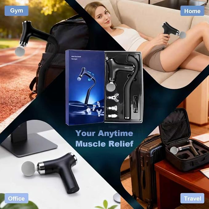 2-in-1 Detachable Back Massager Deep Tissue,12-Speed Percussion Handheld Massage Gun with Ergonomic Extension Handle, 8mm Stroke Muscle Massagers with LCD Display & 4 Heads,Gift for Men Women