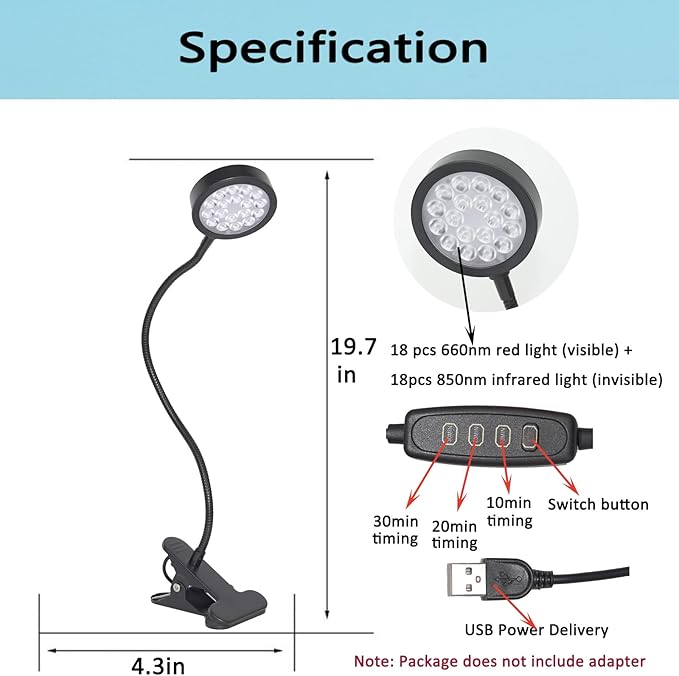 Red Light Therapy for Face and Body, 18 LEDs 660nm Red and 850nm Near Infrared LED Red Light Therapy Light with Angle Adjustable and Clip, Suitable for Body at Home Skin Care Pain Relief