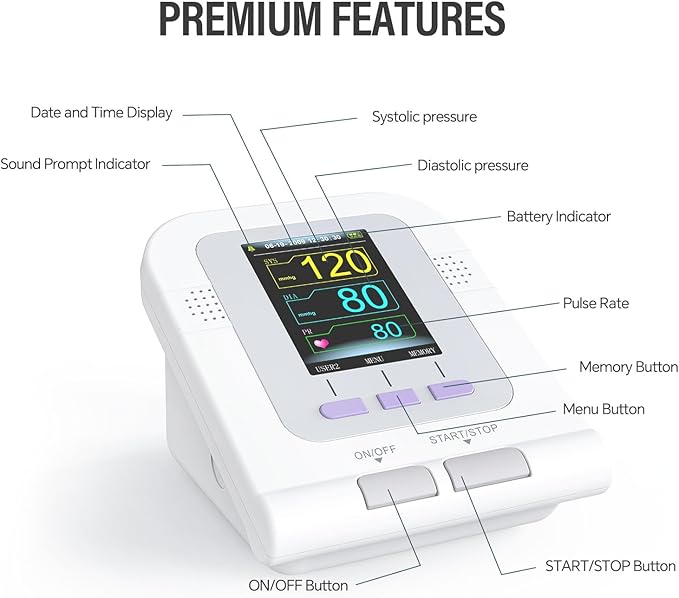 CONTEC Fully Automatic Blood Pressure Monitor Upper Arm Cuff 3 Mode 3 Cuffs Electronic Sphygmomanometer 300 Sets Memory