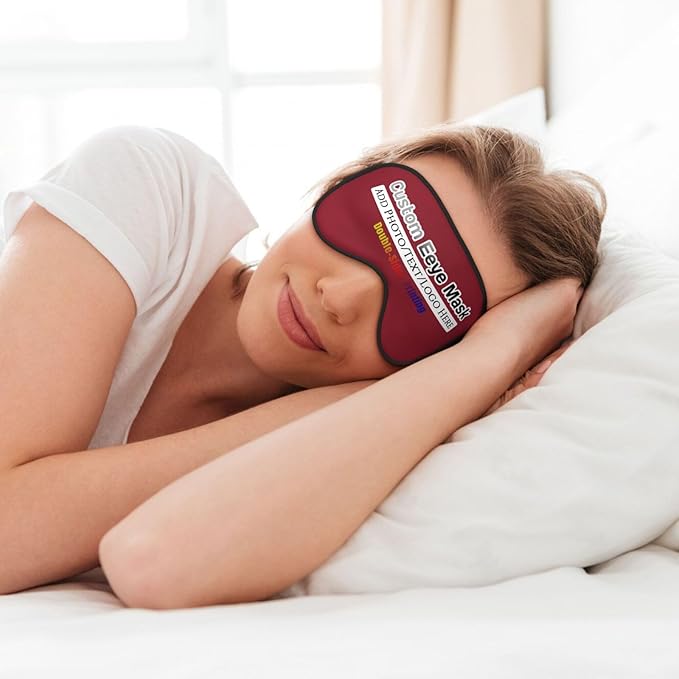 Custom Eye Mask for Sleeping Personalized Your Photo Text Logo Adjustable Strap Sleep Mask Customized Soft Blindfold Eyemask Blackout Eye Cover for Men Women Home Travel Offices Cardinal